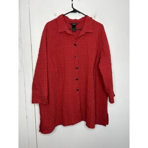 Ali Miles Top Womens 2X Square Button Front Textured Gauze Red Solid Artsy